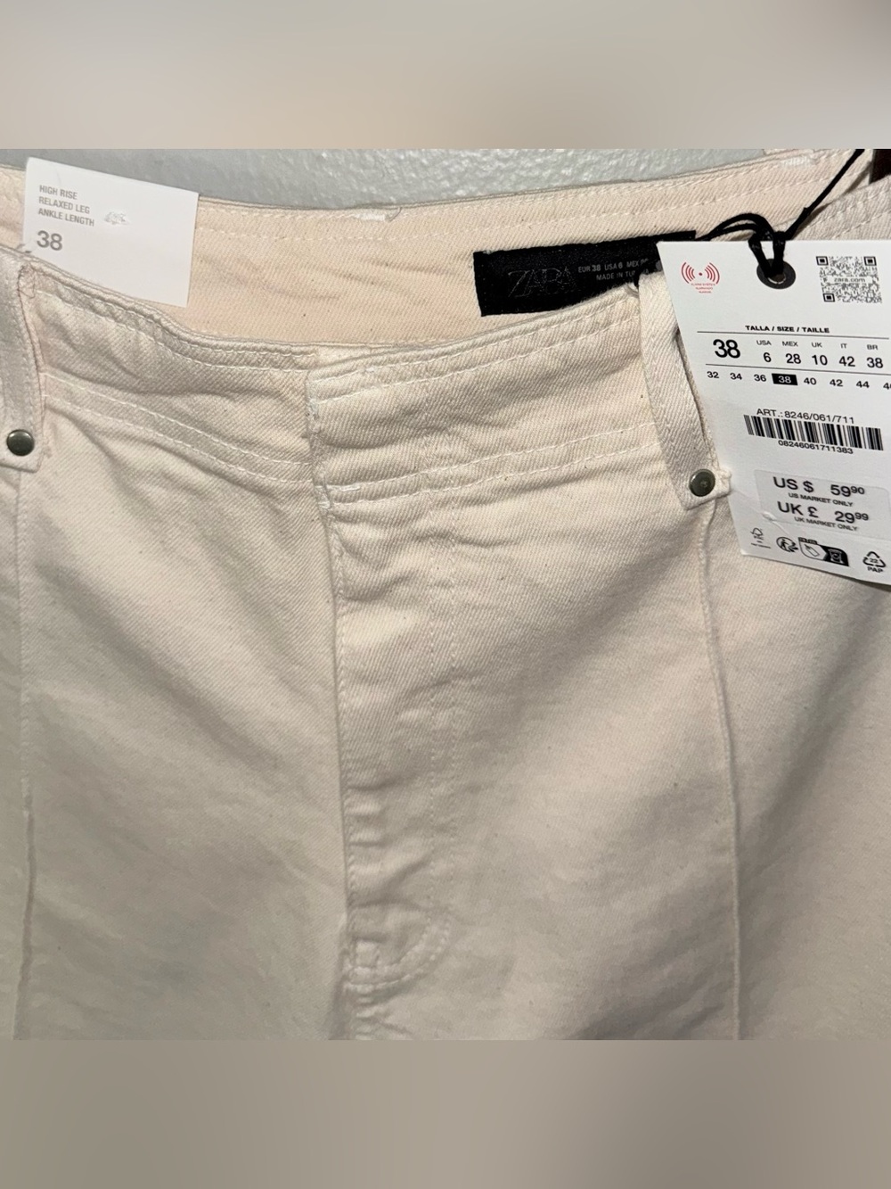ZARA ZW COLLECTION TAILORED HIGH-WAIST WIDE LEG JEANS IN SAND - Picture 4 of 12